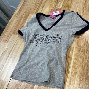 Edikted Gray and Black V-Neck Tee